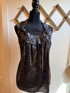 Elie Tahari Black Satin Ruffle-Neck Camisole